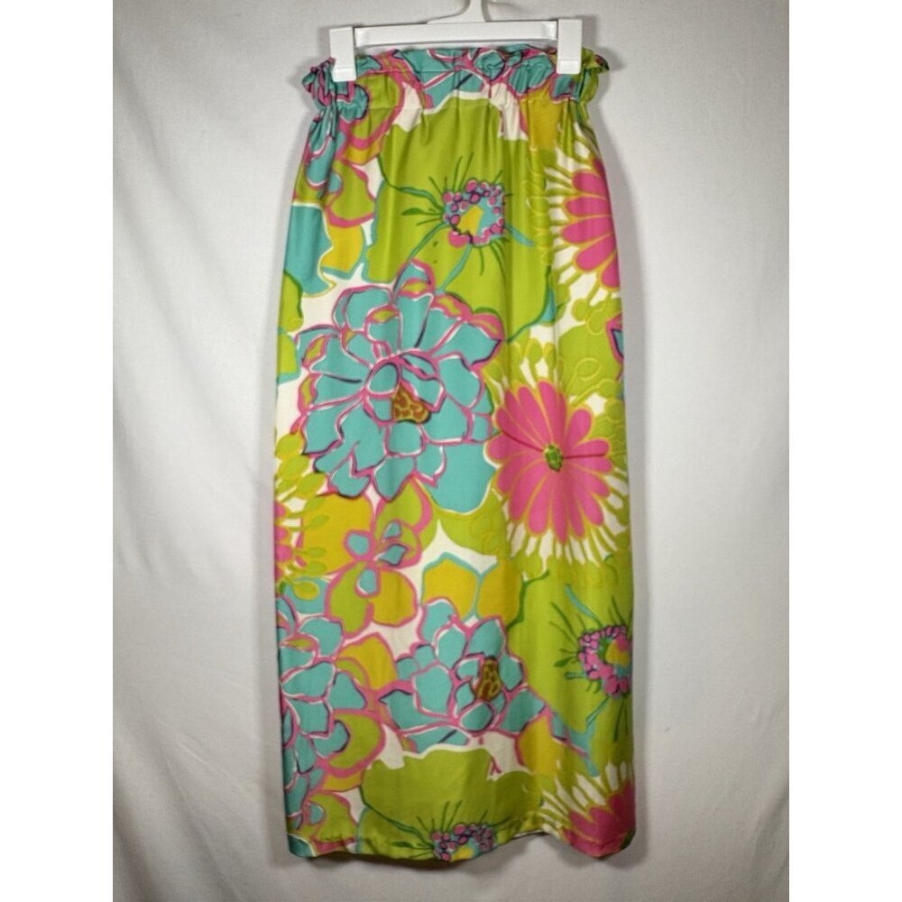 LAROQUE Floral Colorful Summer Maxi Skirt Bright Elastic Waist Preppy‎ Small